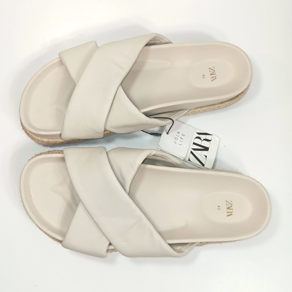 New Zara Faux Leather Criss Cross Slide Sandals Womens Size 9